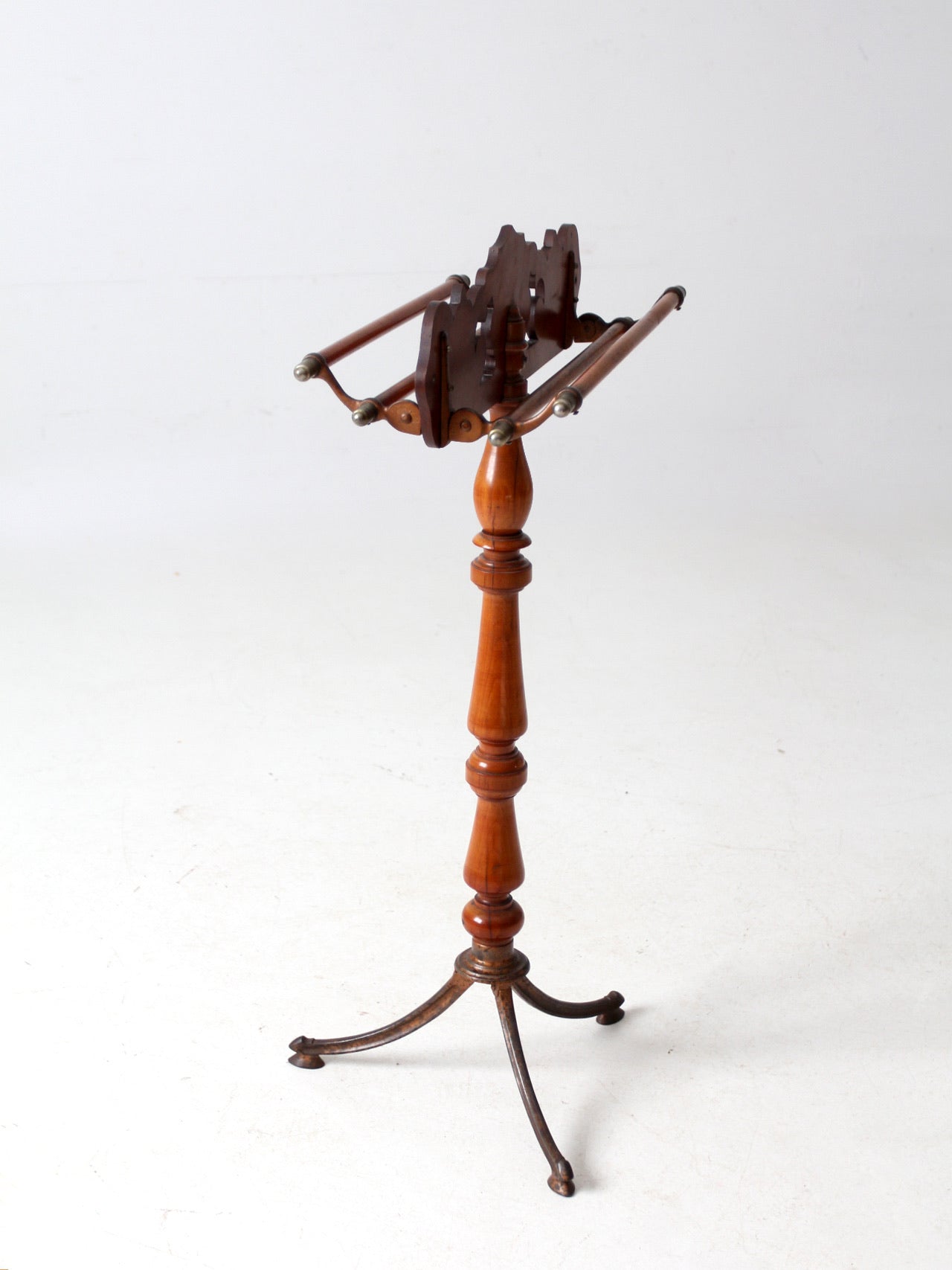 antique turned wood and iron towel stand
