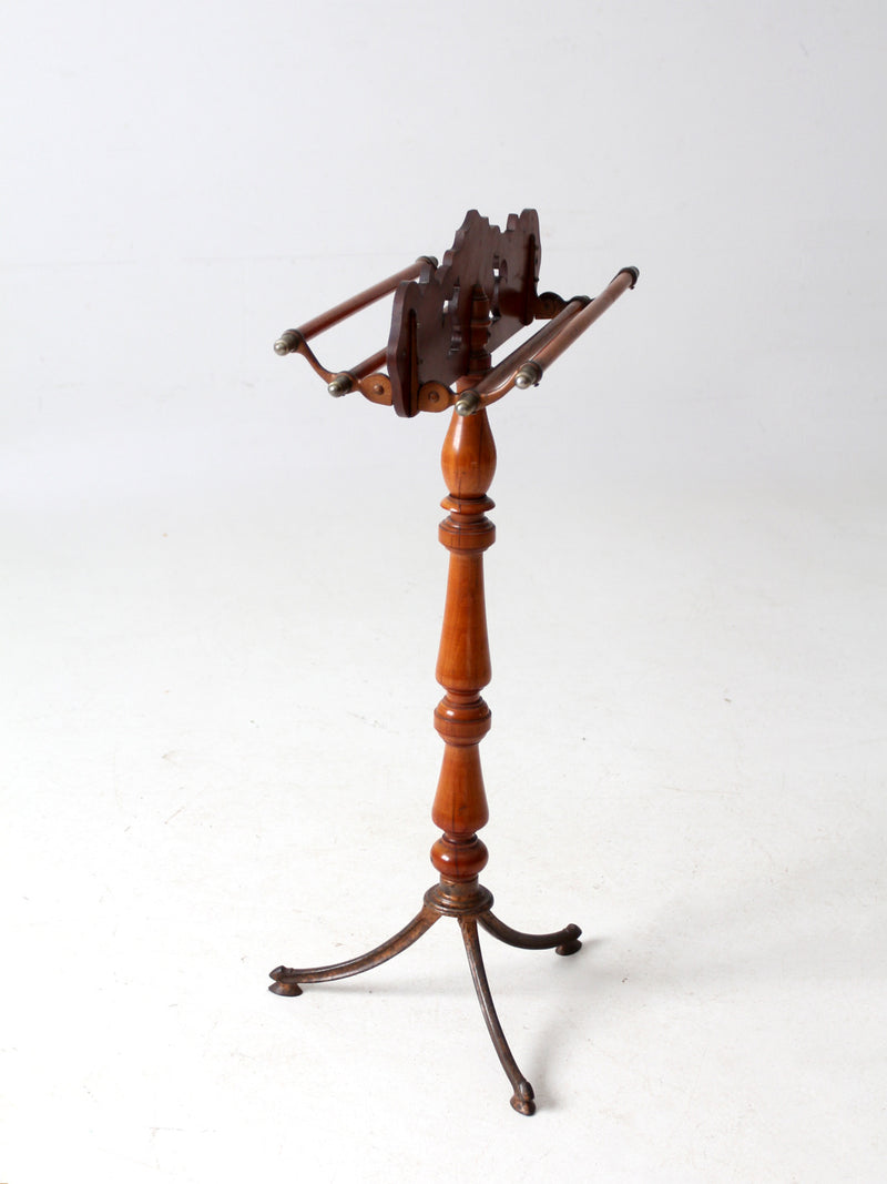 antique turned wood and iron towel stand