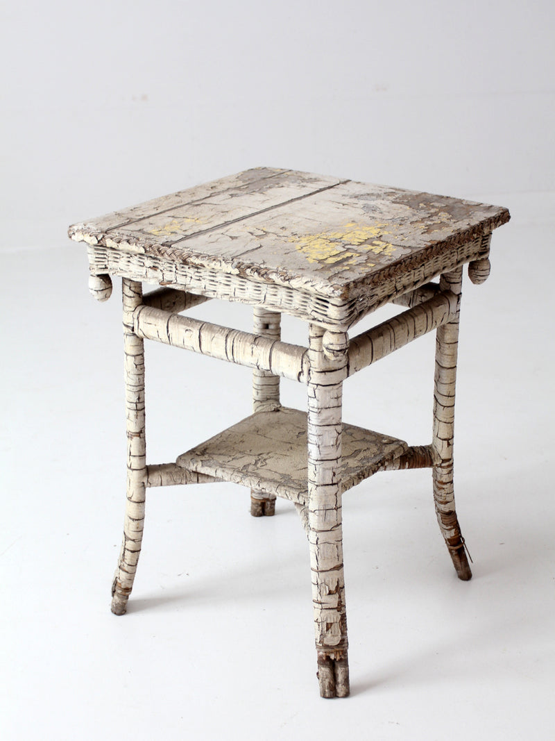 antique rustic white end table