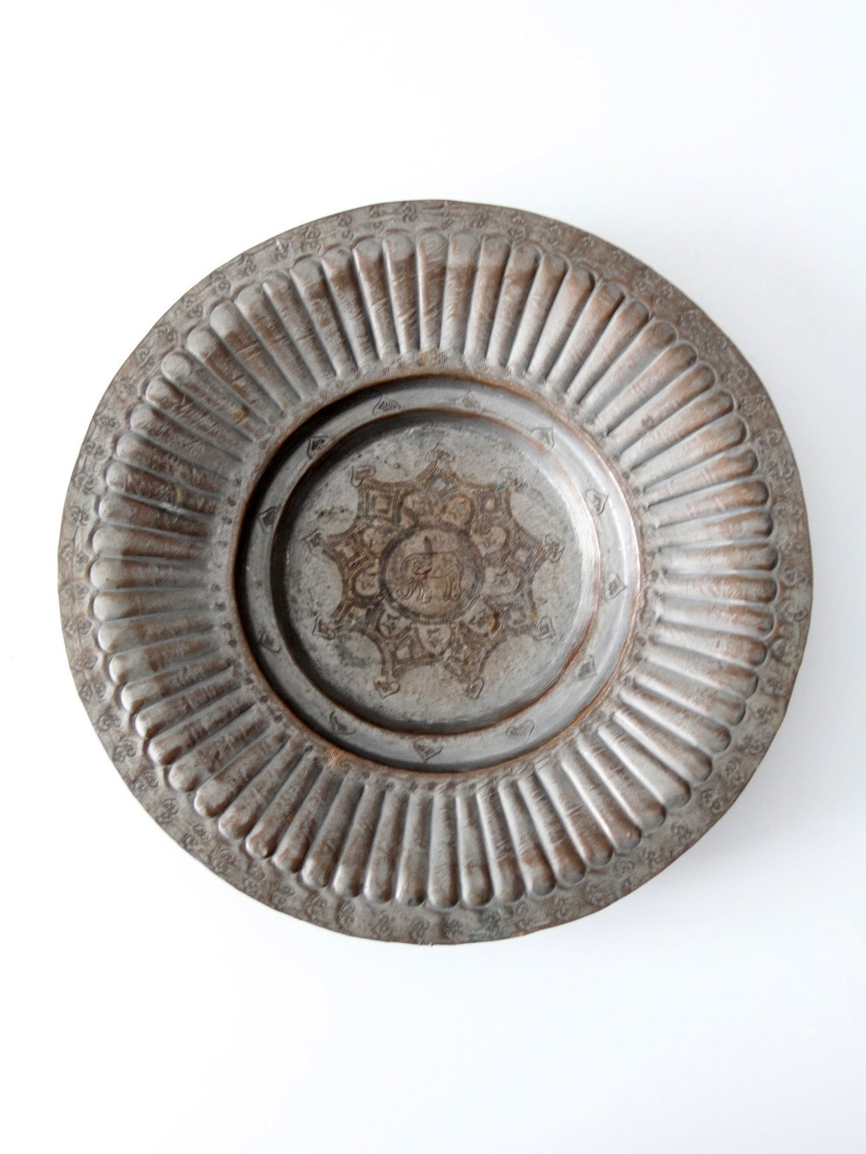 mid-century tinned copper elephant wall plate