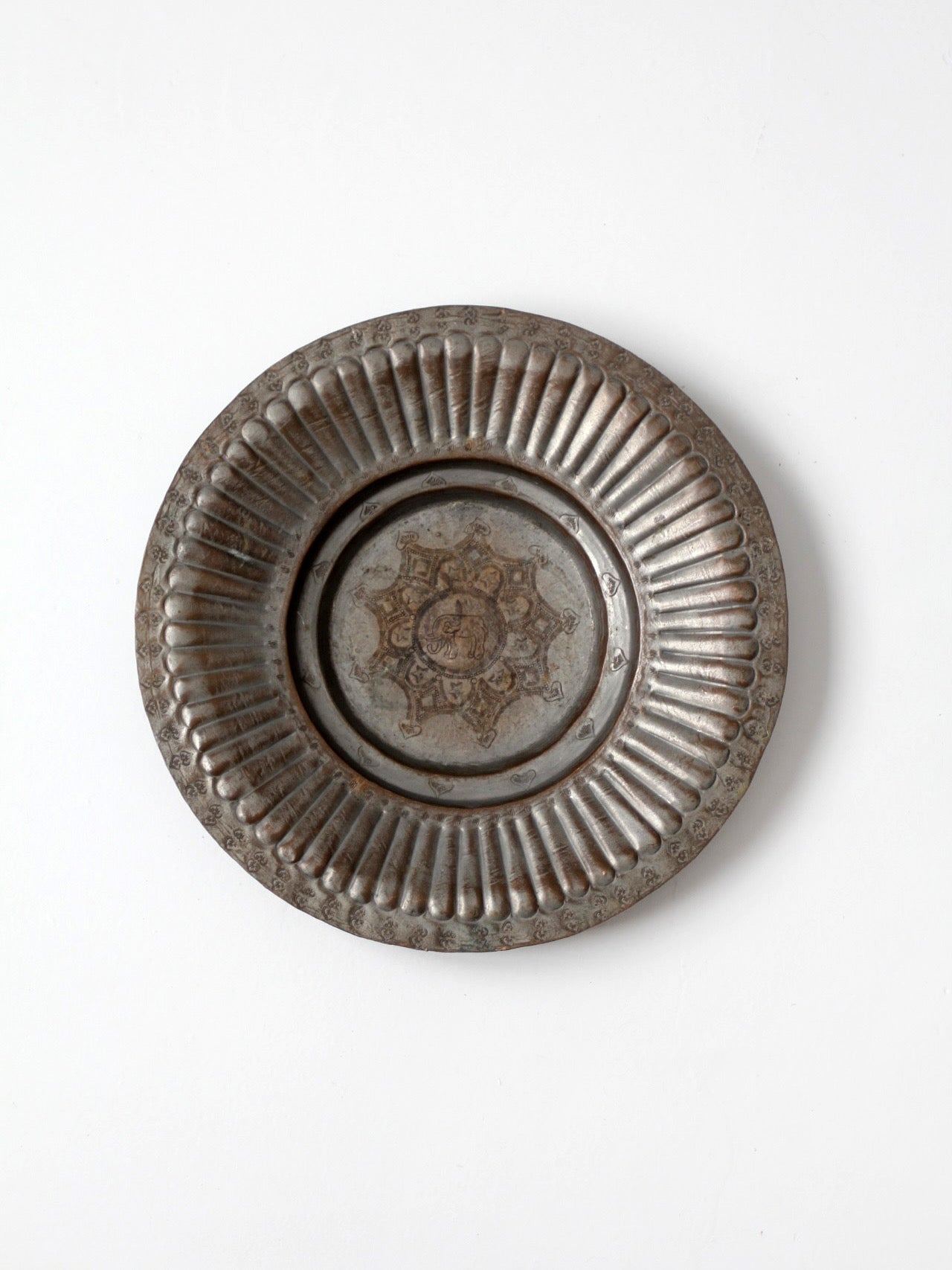 mid-century tinned copper elephant wall plate
