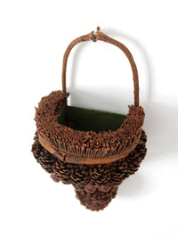 vintage folk art pinecone wall basket