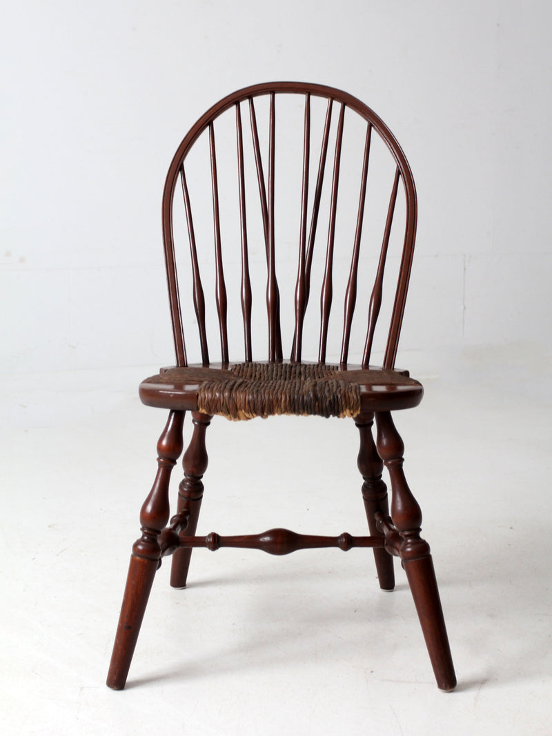 antique brace back Windsor chair with rush seat