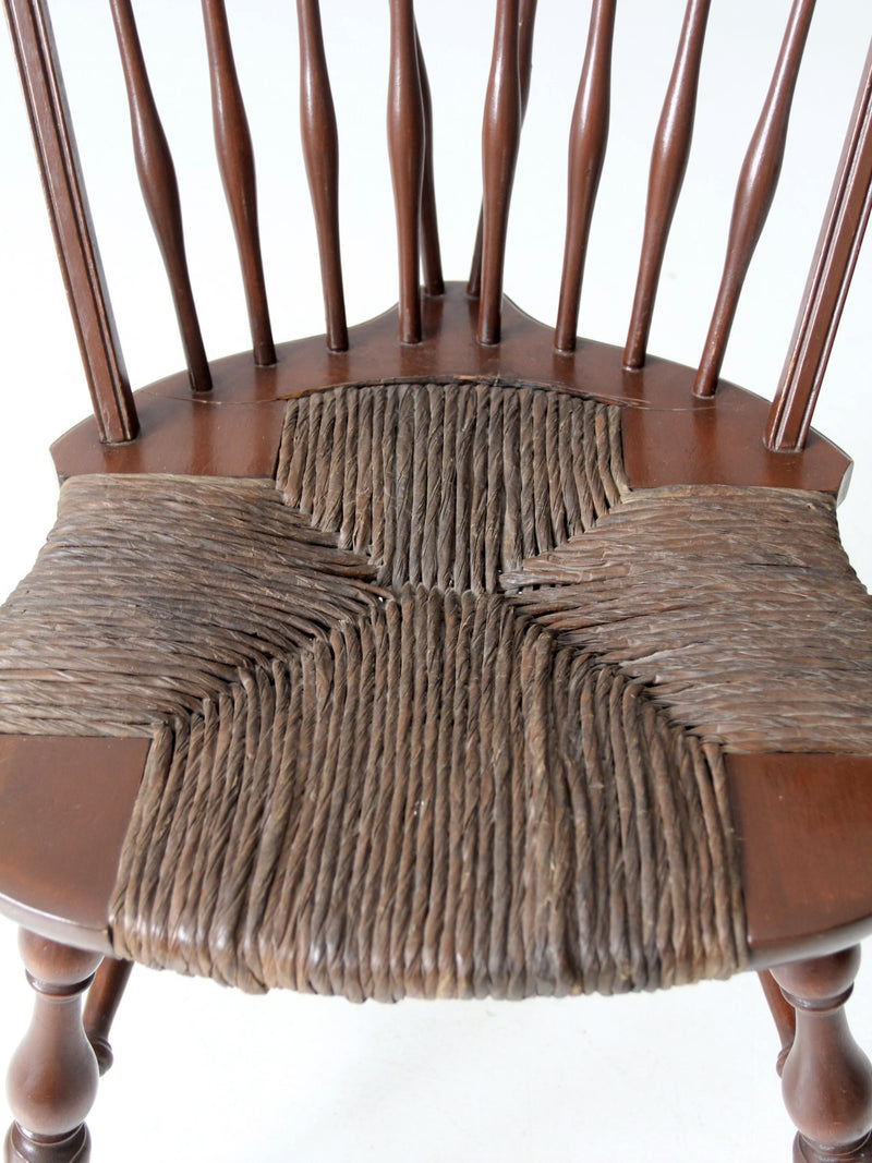 antique brace back Windsor chair with rush seat