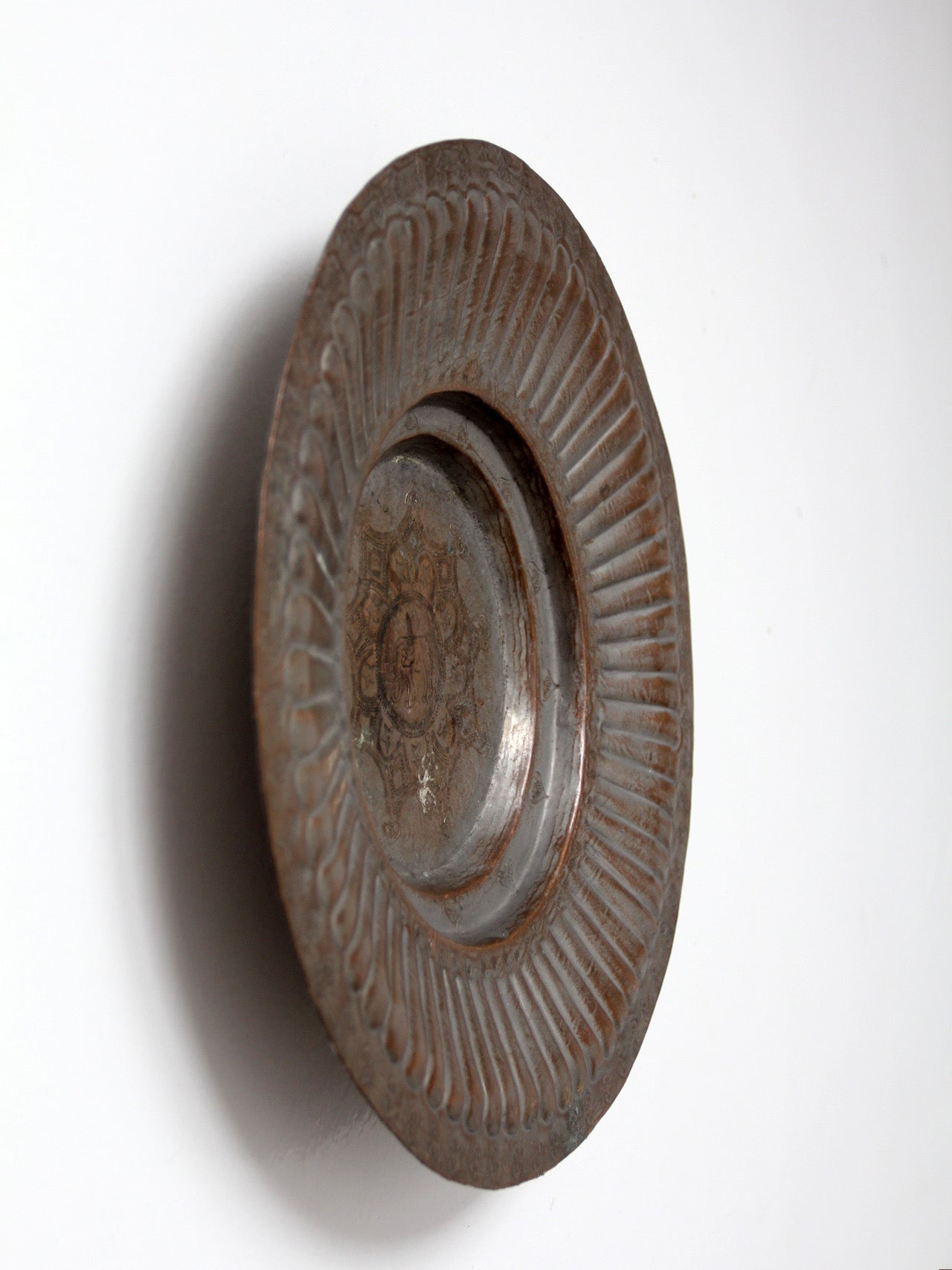 mid-century tinned copper elephant wall plate