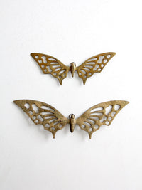 pair of vintage mid-century brass butterfly wall hangings