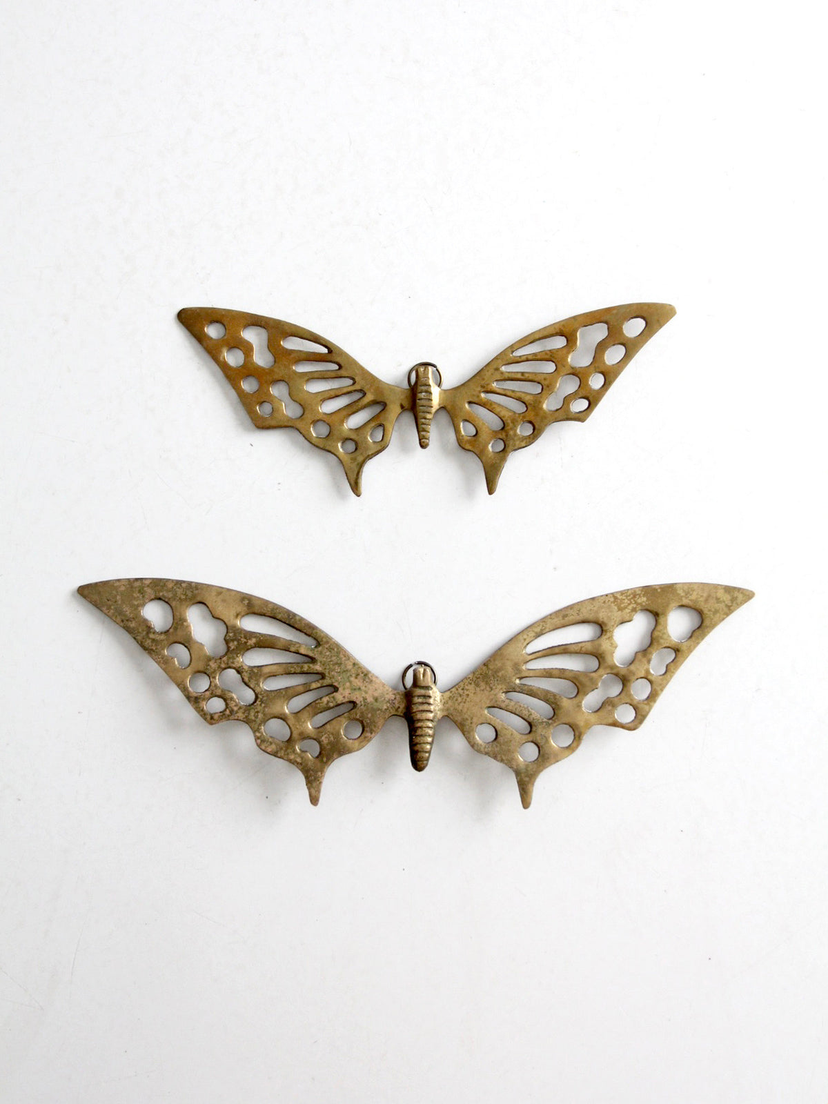 pair of vintage mid-century brass butterfly wall hangings