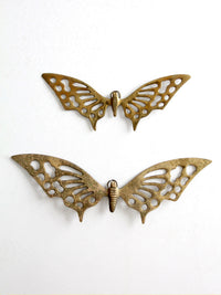 pair of vintage mid-century brass butterfly wall hangings