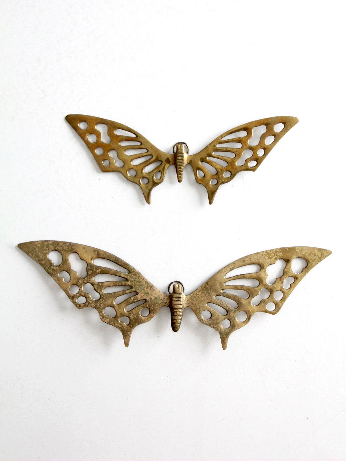pair of vintage mid-century brass butterfly wall hangings