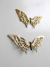 pair of vintage mid-century brass butterfly wall hangings