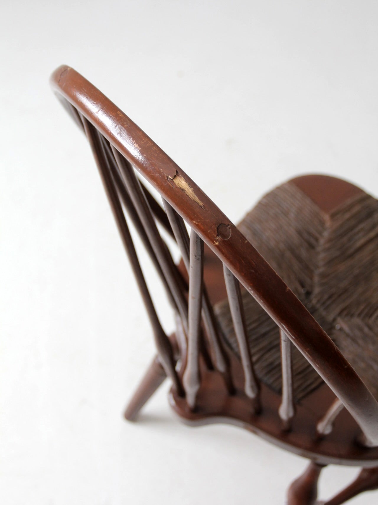 antique brace back Windsor chair with rush seat