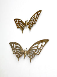 pair of vintage mid-century brass butterfly wall hangings