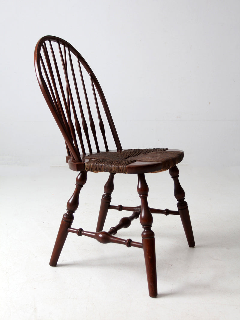 antique brace back Windsor chair with rush seat
