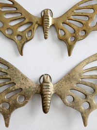 pair of vintage mid-century brass butterfly wall hangings