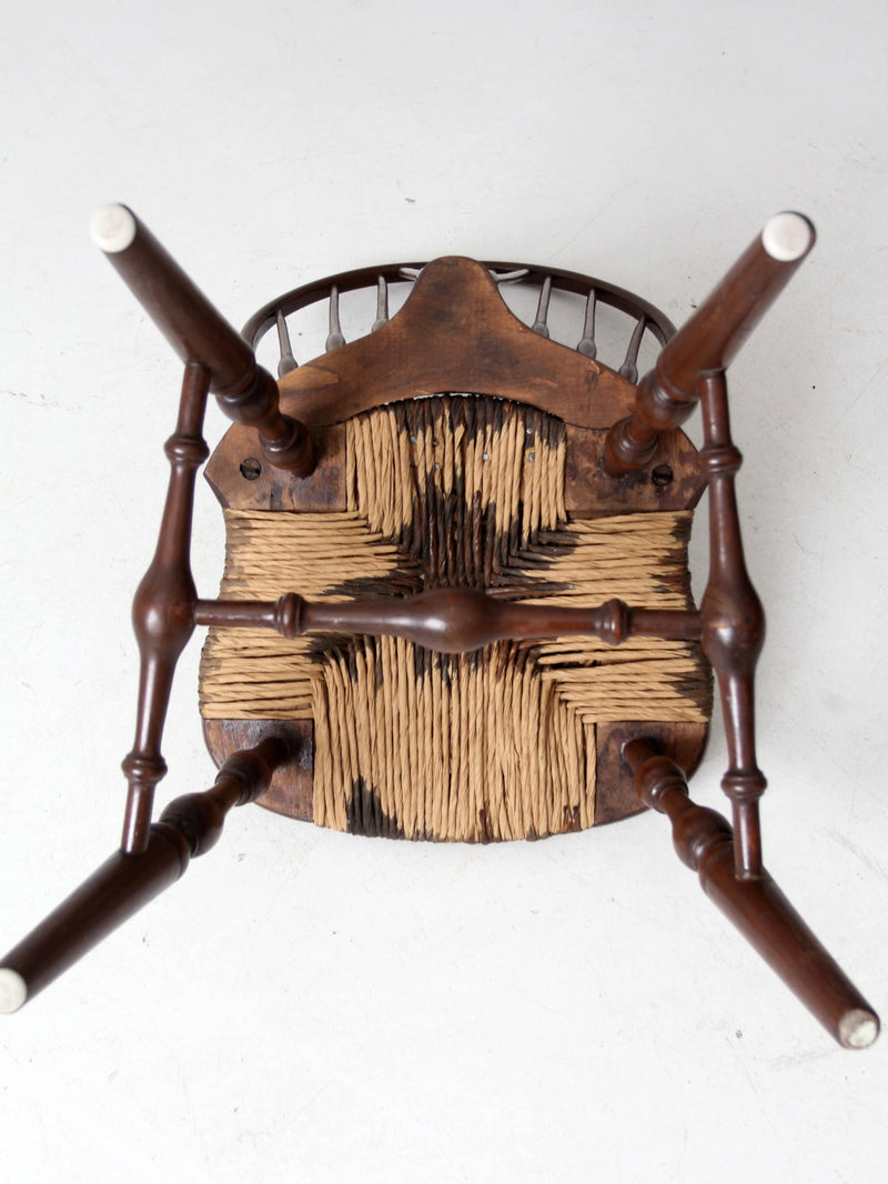 antique brace back Windsor chair with rush seat