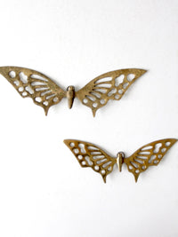 pair of vintage mid-century brass butterfly wall hangings