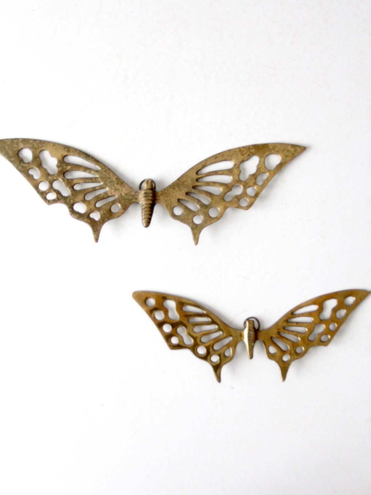 pair of vintage mid-century brass butterfly wall hangings