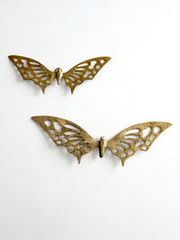 pair of vintage mid-century brass butterfly wall hangings