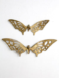 pair of vintage mid-century brass butterfly wall hangings