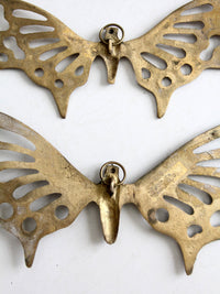 pair of vintage mid-century brass butterfly wall hangings