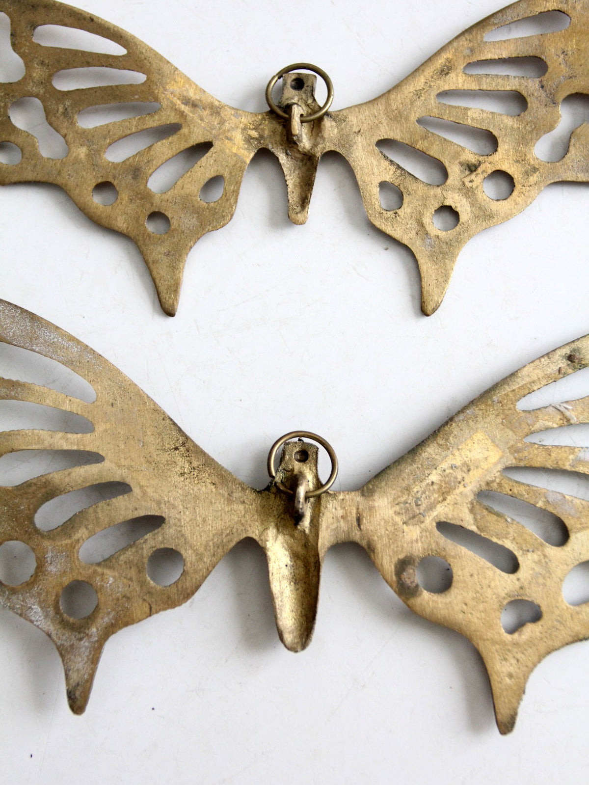 pair of vintage mid-century brass butterfly wall hangings