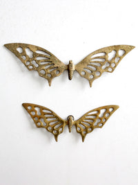 pair of vintage mid-century brass butterfly wall hangings