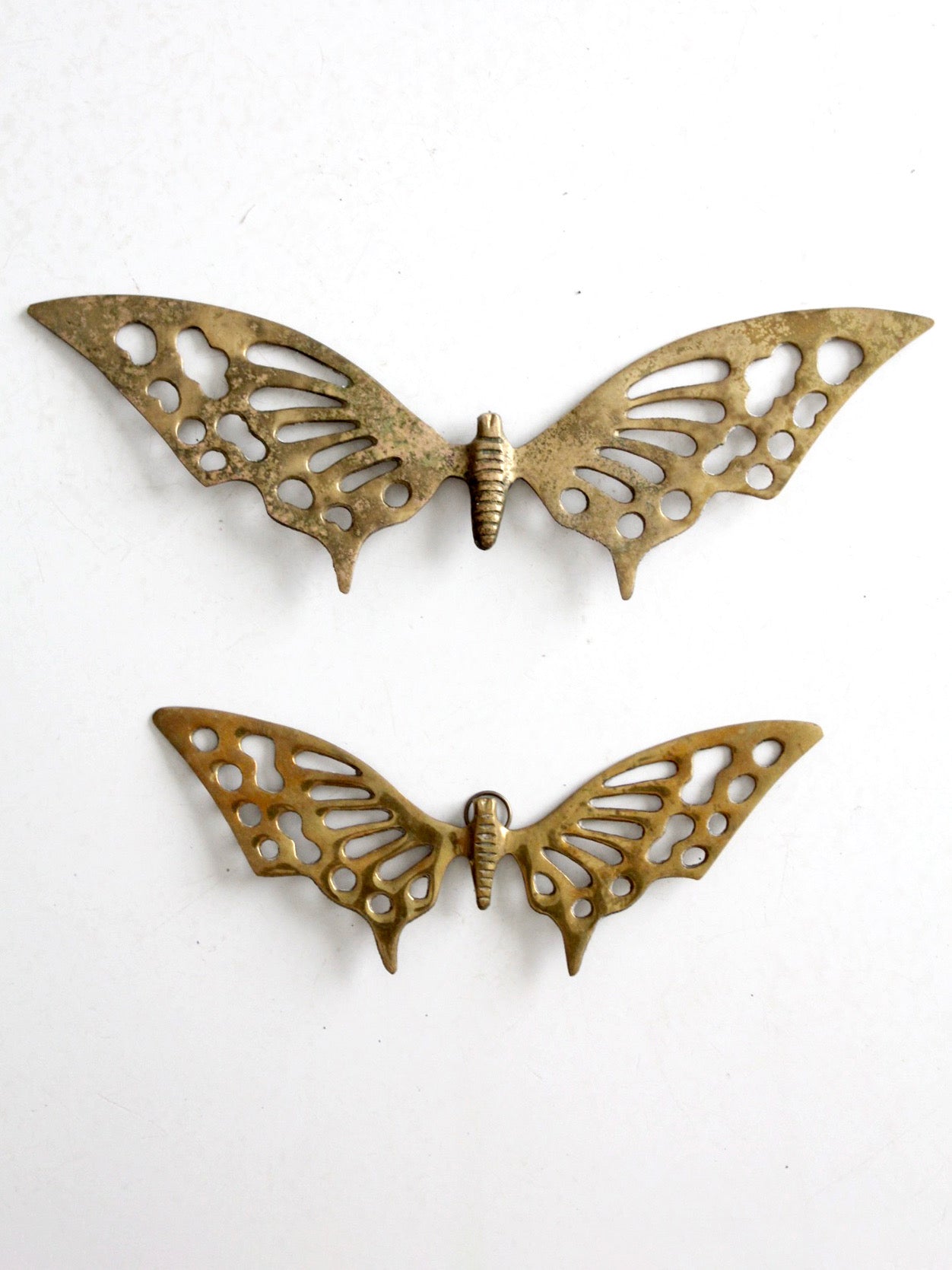 pair of vintage mid-century brass butterfly wall hangings