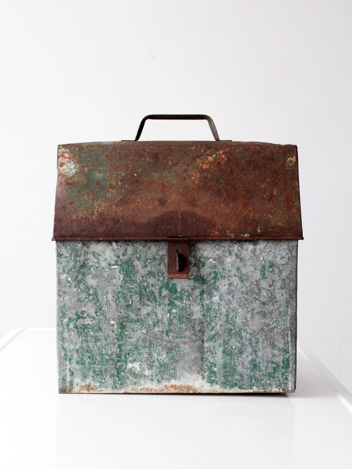 mid-century green galvanized metal toolbox