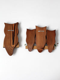 vintage carved wood owl wall hangings pair