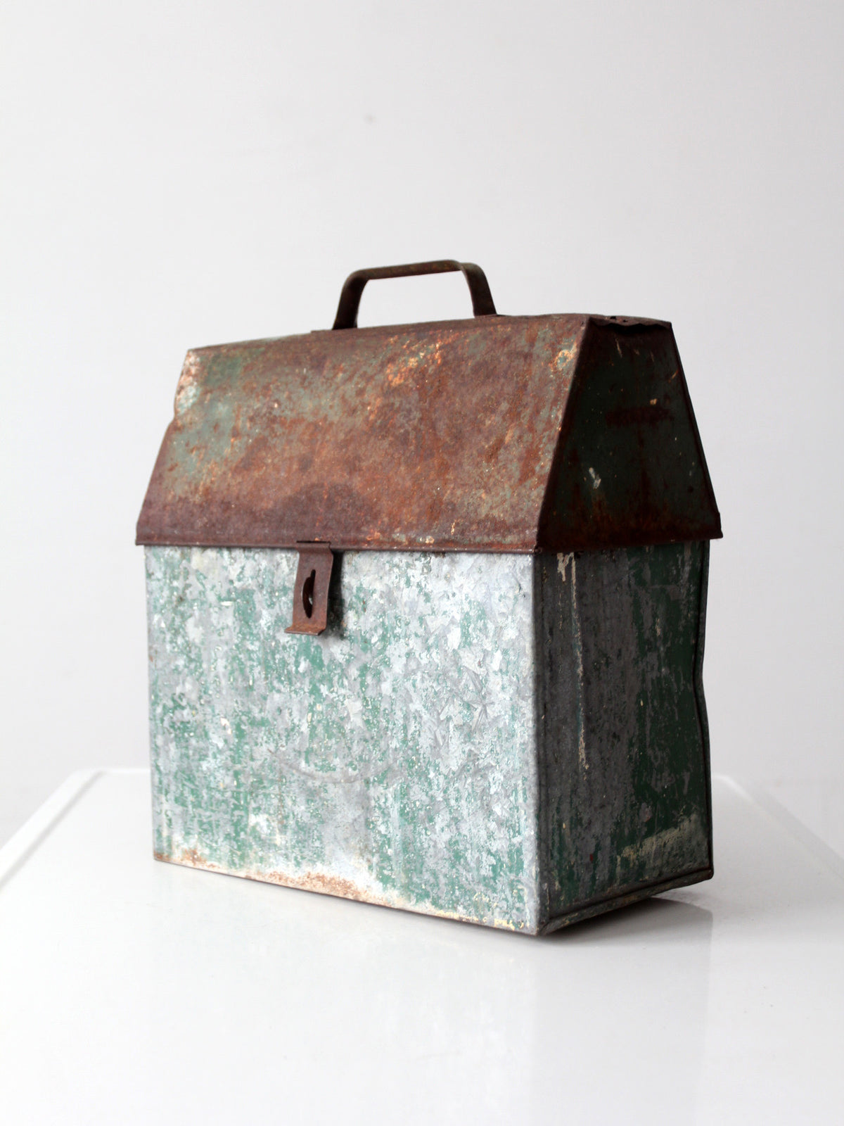 mid-century green galvanized metal toolbox