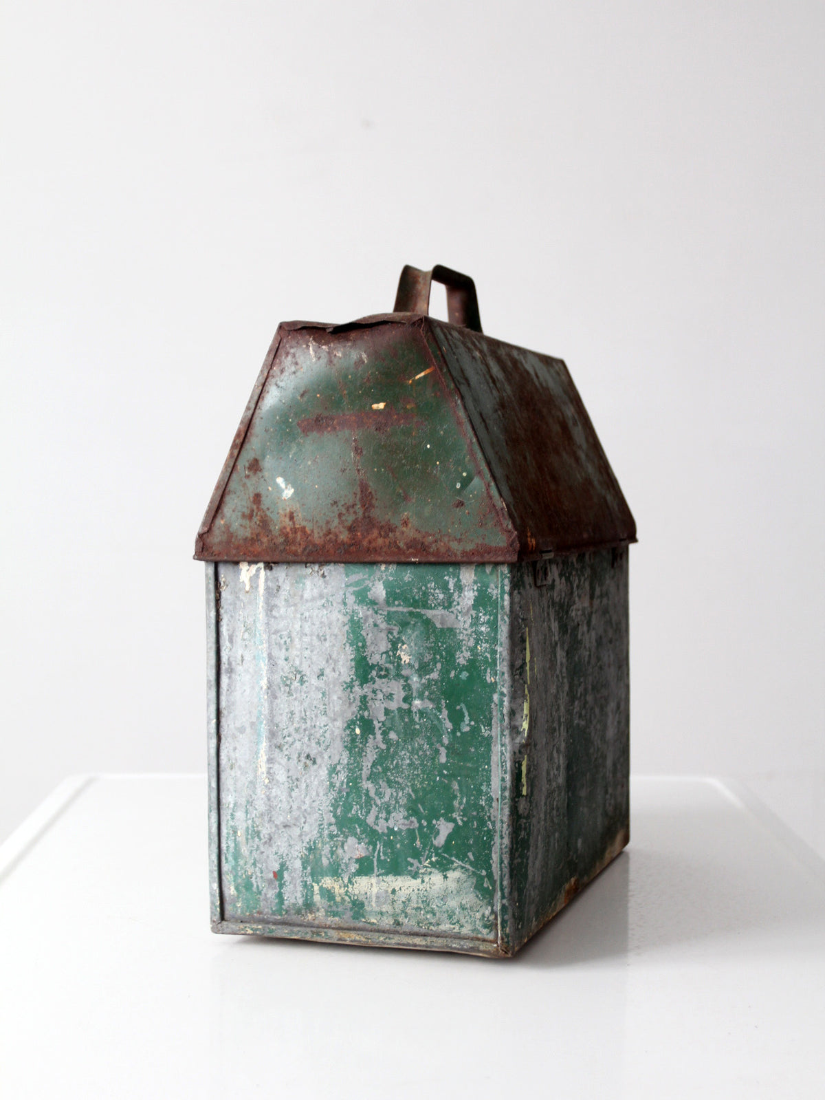 mid-century green galvanized metal toolbox