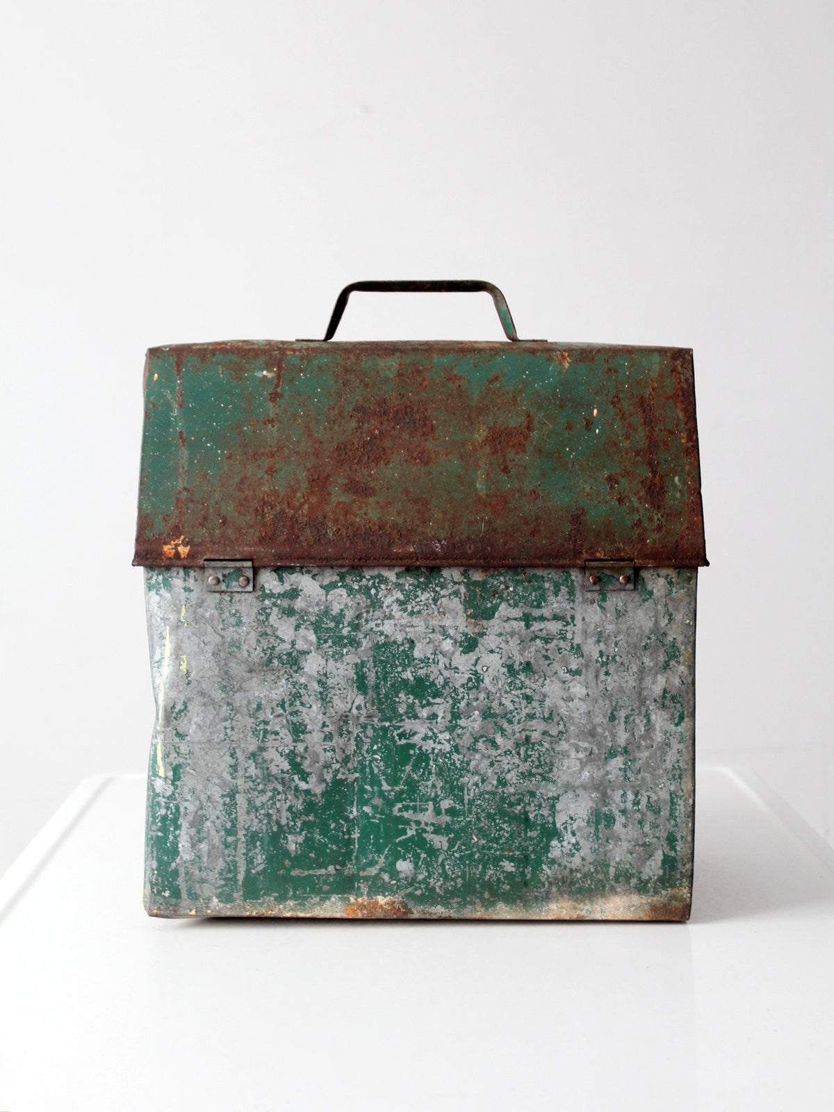 mid-century green galvanized metal toolbox