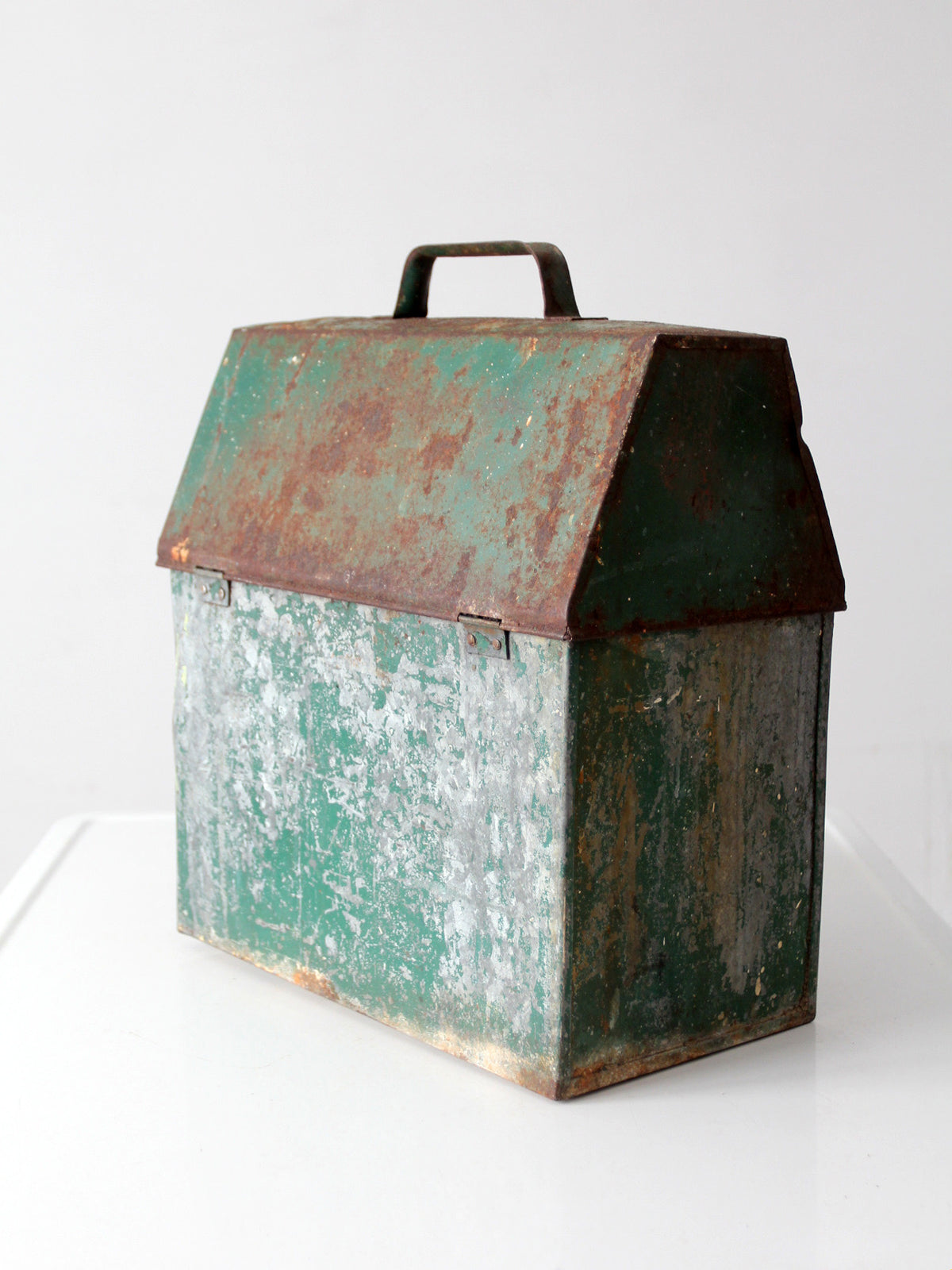 mid-century green galvanized metal toolbox
