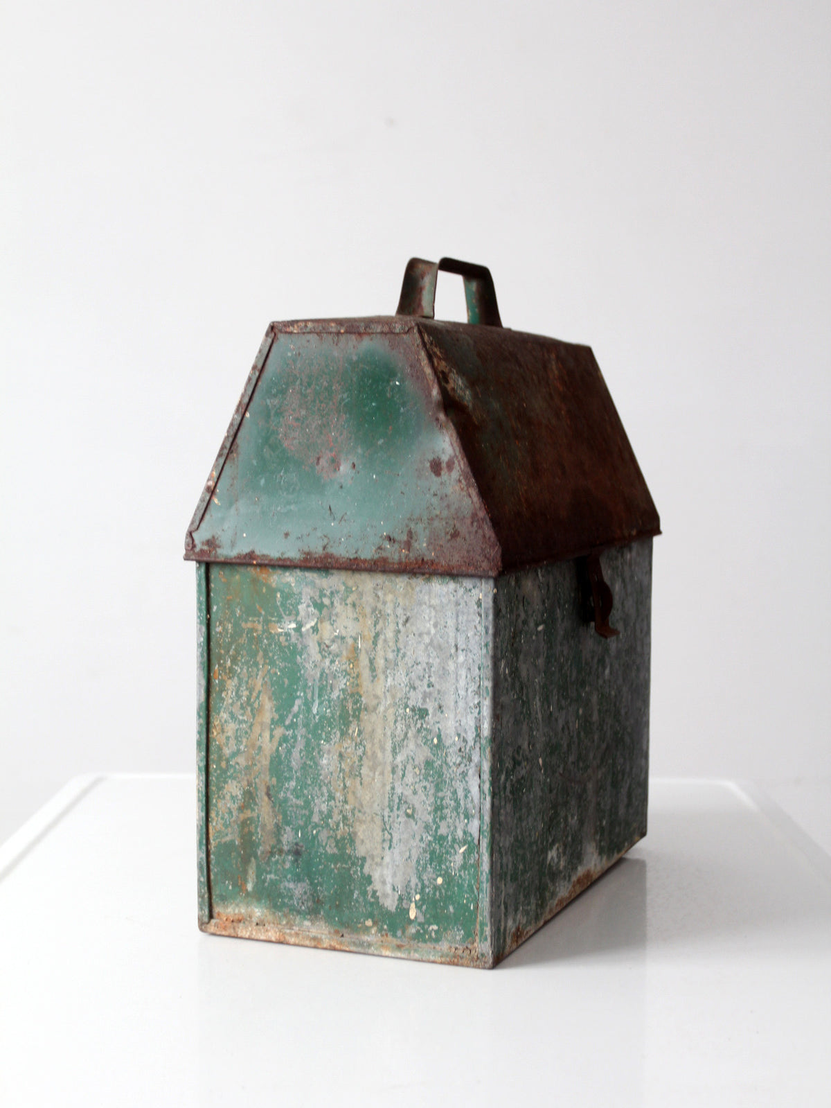 mid-century green galvanized metal toolbox