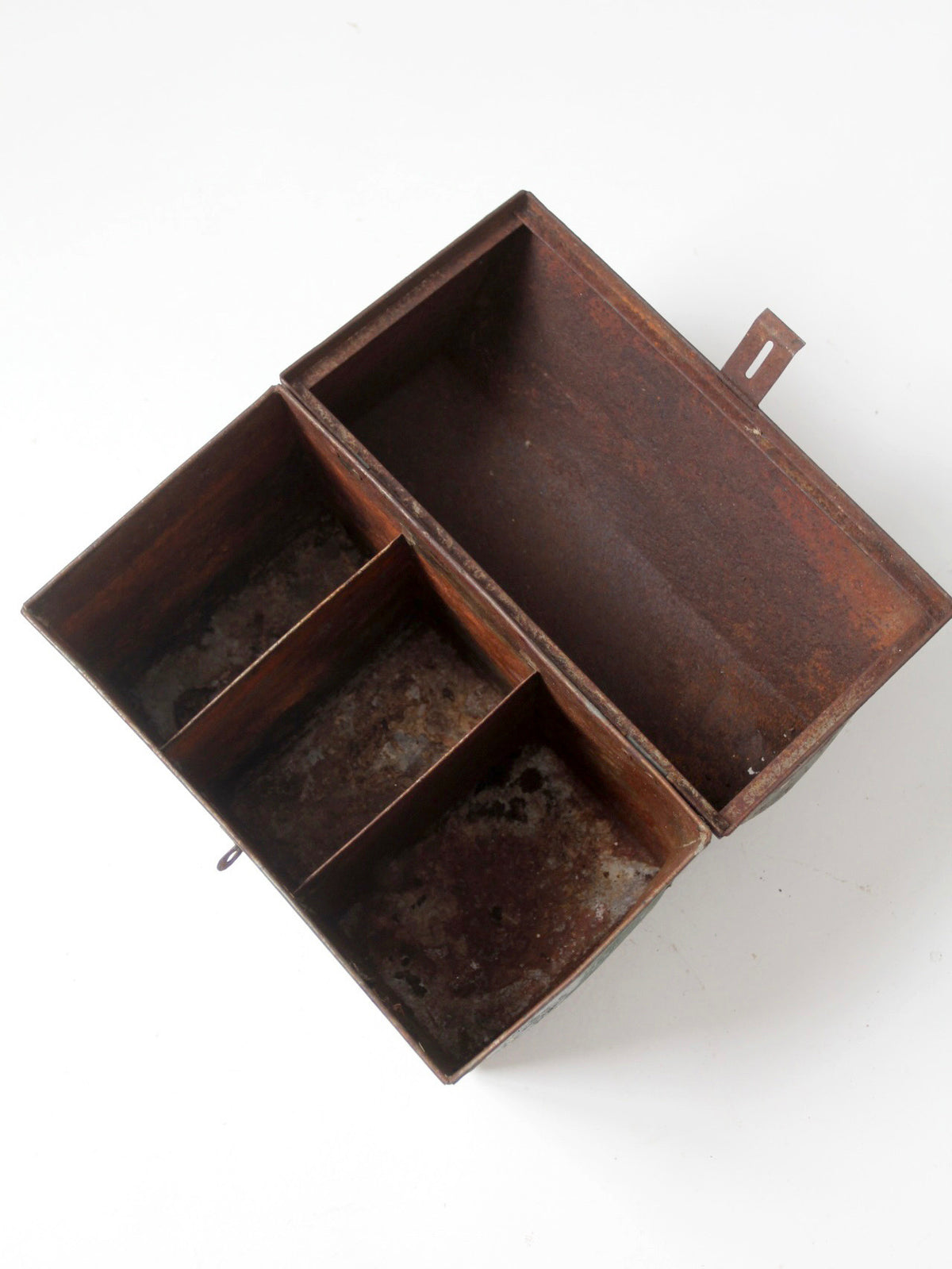 mid-century green galvanized metal toolbox
