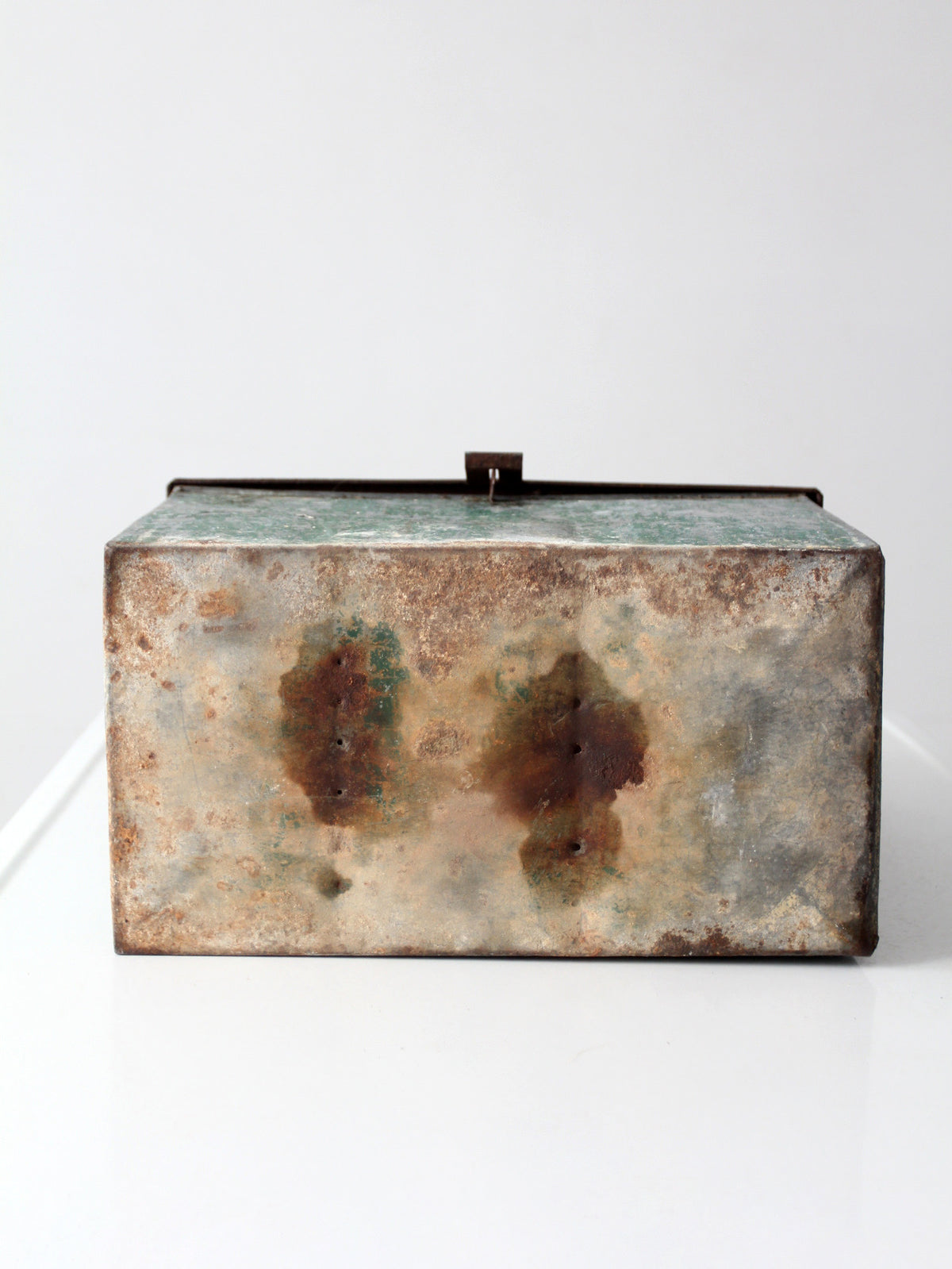 mid-century green galvanized metal toolbox