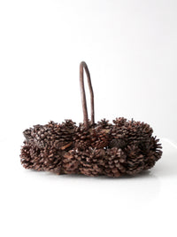 vintage handmade pinecone basket