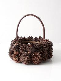 vintage handmade pinecone basket
