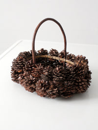 vintage handmade pinecone basket