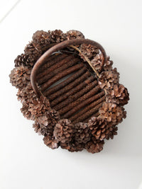 vintage handmade pinecone basket