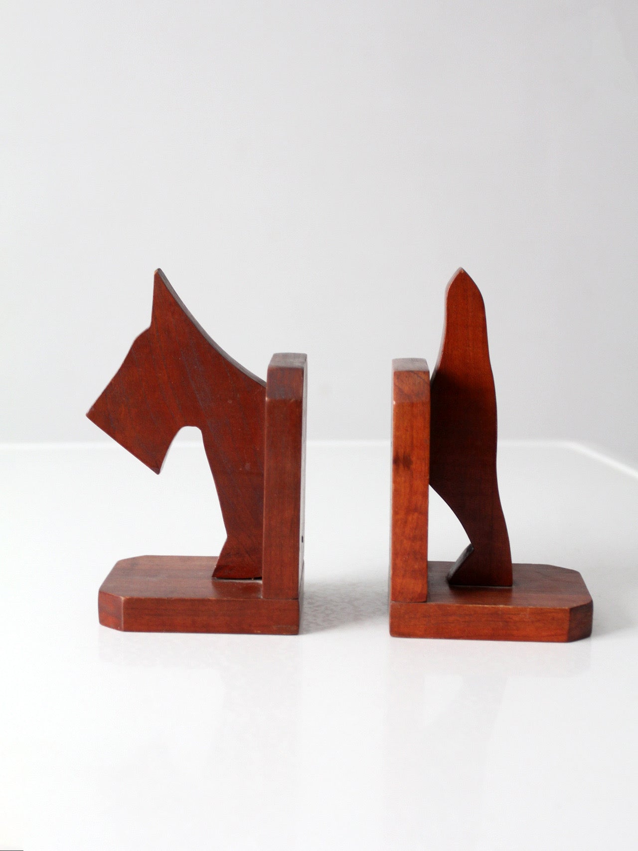 vintage carved wood dog bookends