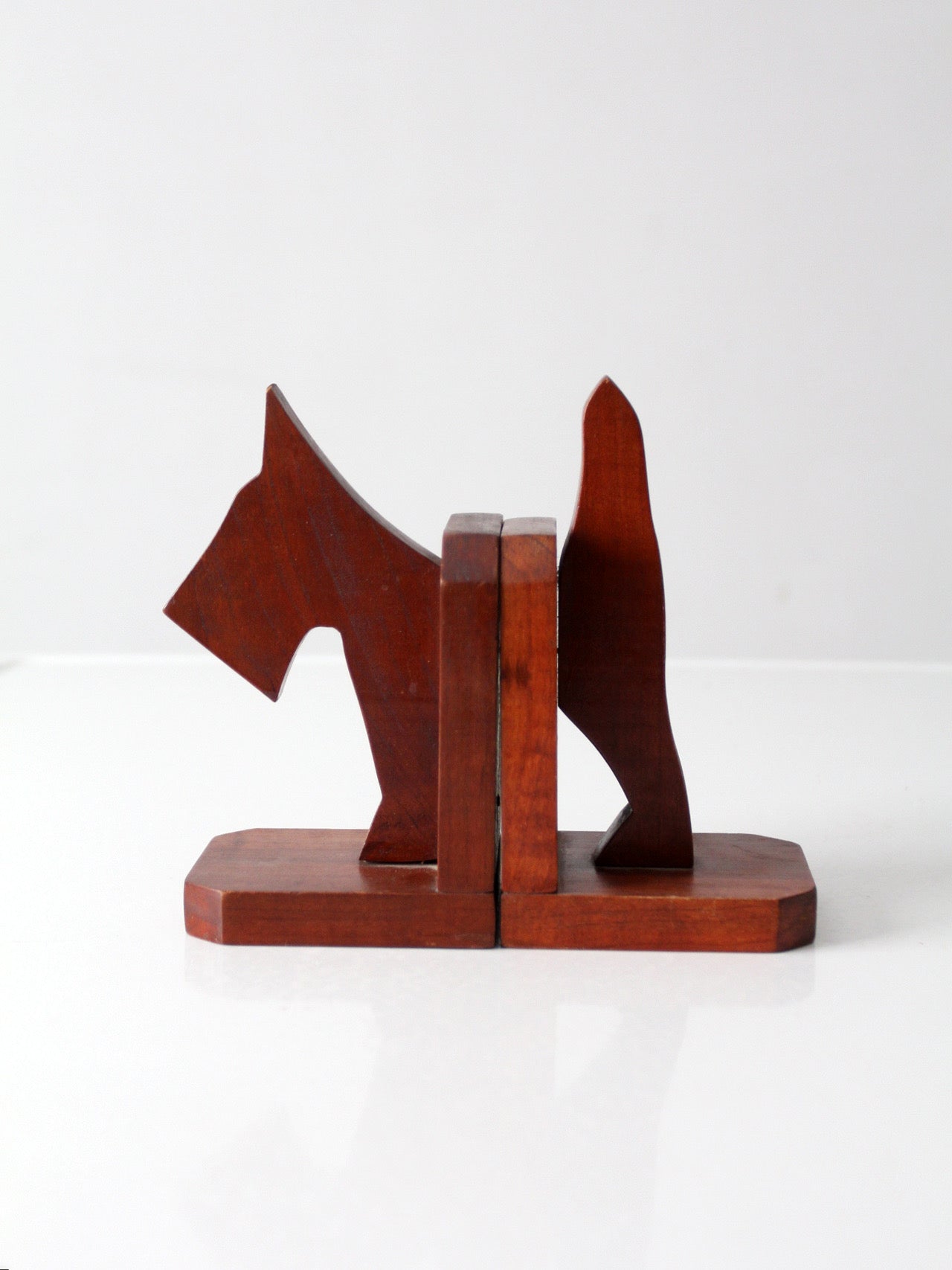 vintage carved wood dog bookends
