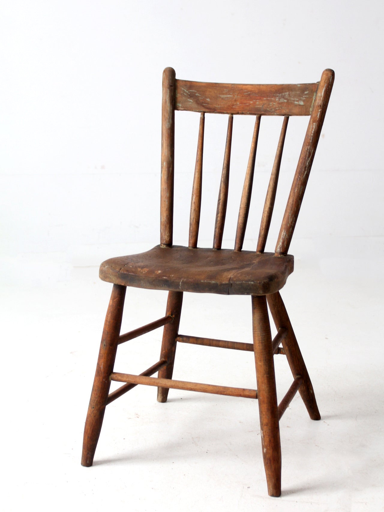 antique primitive farmhouse chair with plank seat