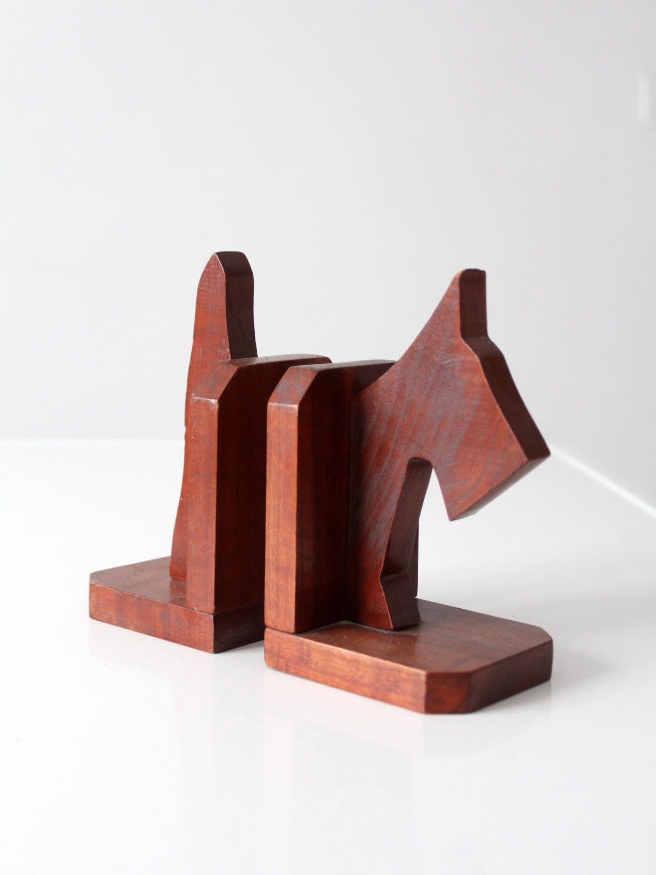 vintage carved wood dog bookends