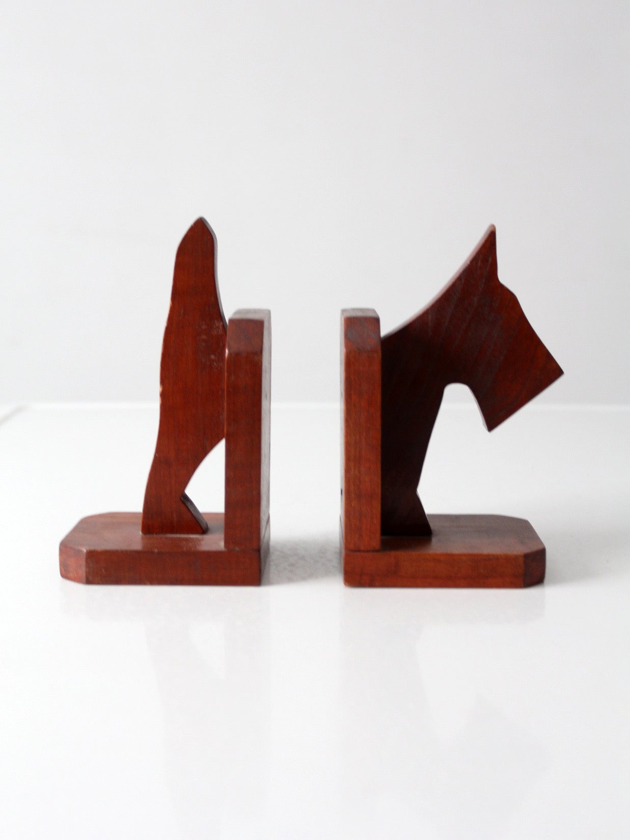 vintage carved wood dog bookends