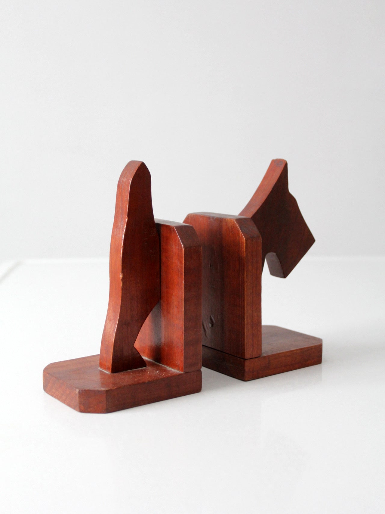 vintage carved wood dog bookends