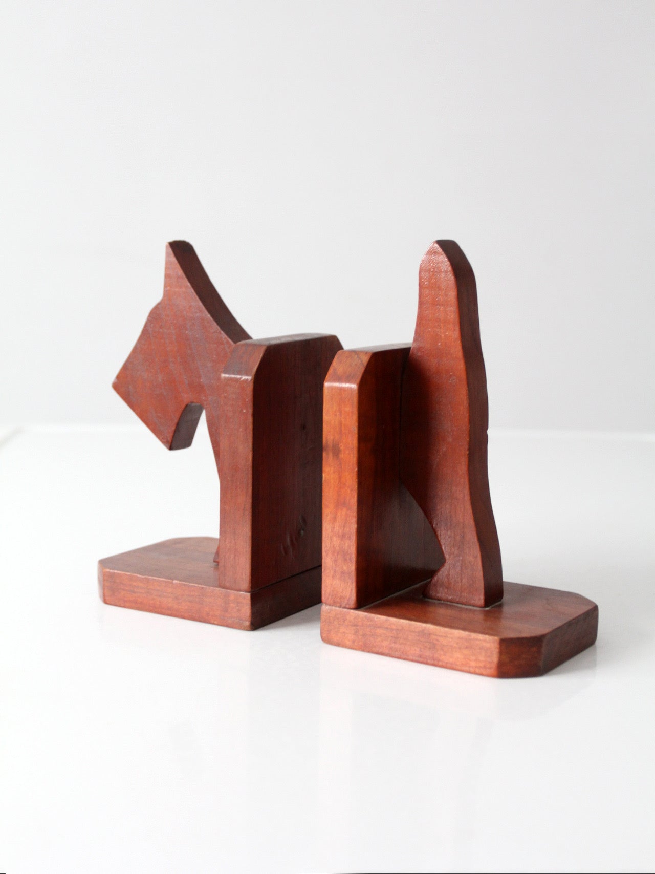 vintage carved wood dog bookends