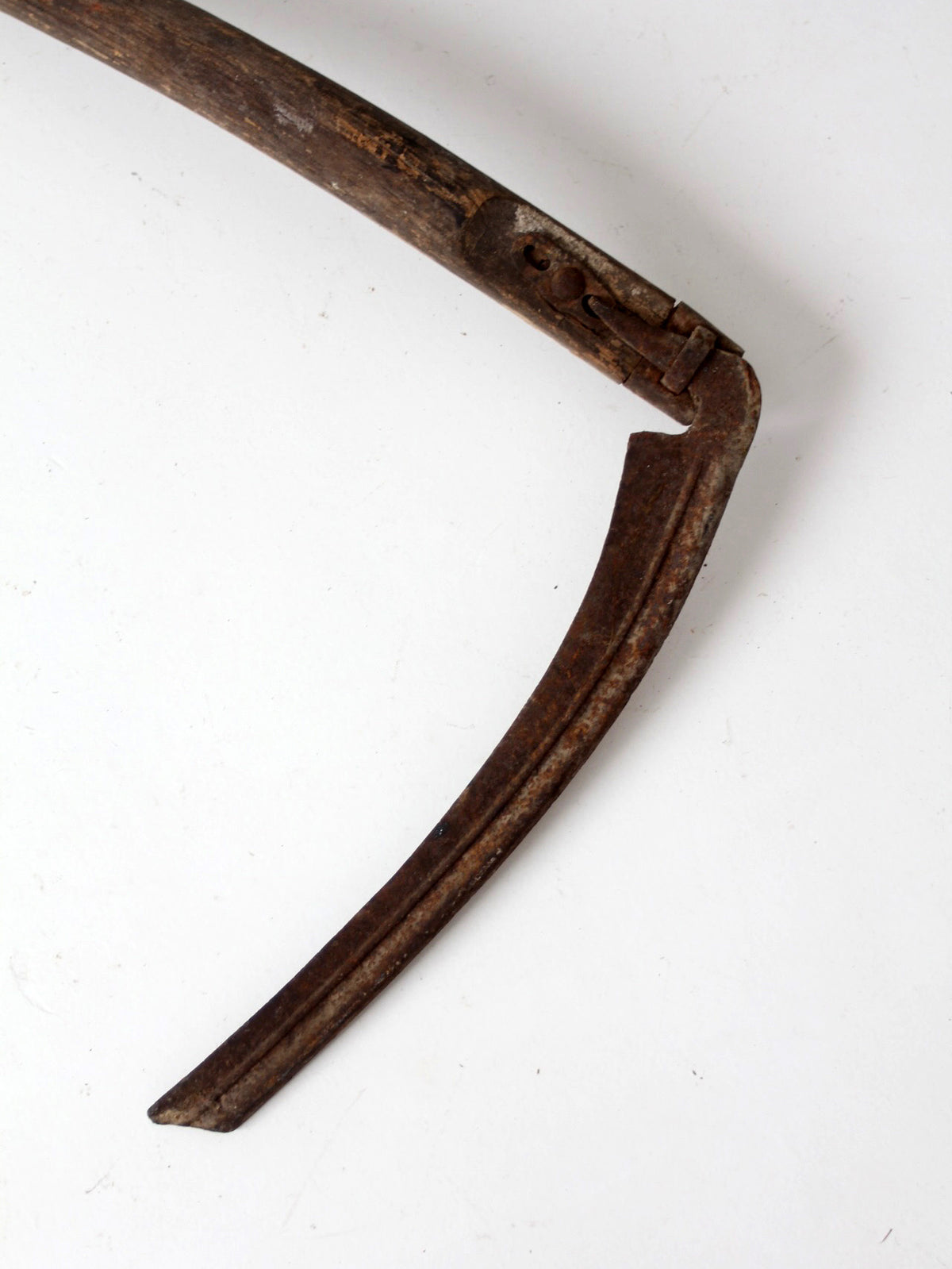 antique wood and iron farm scythe