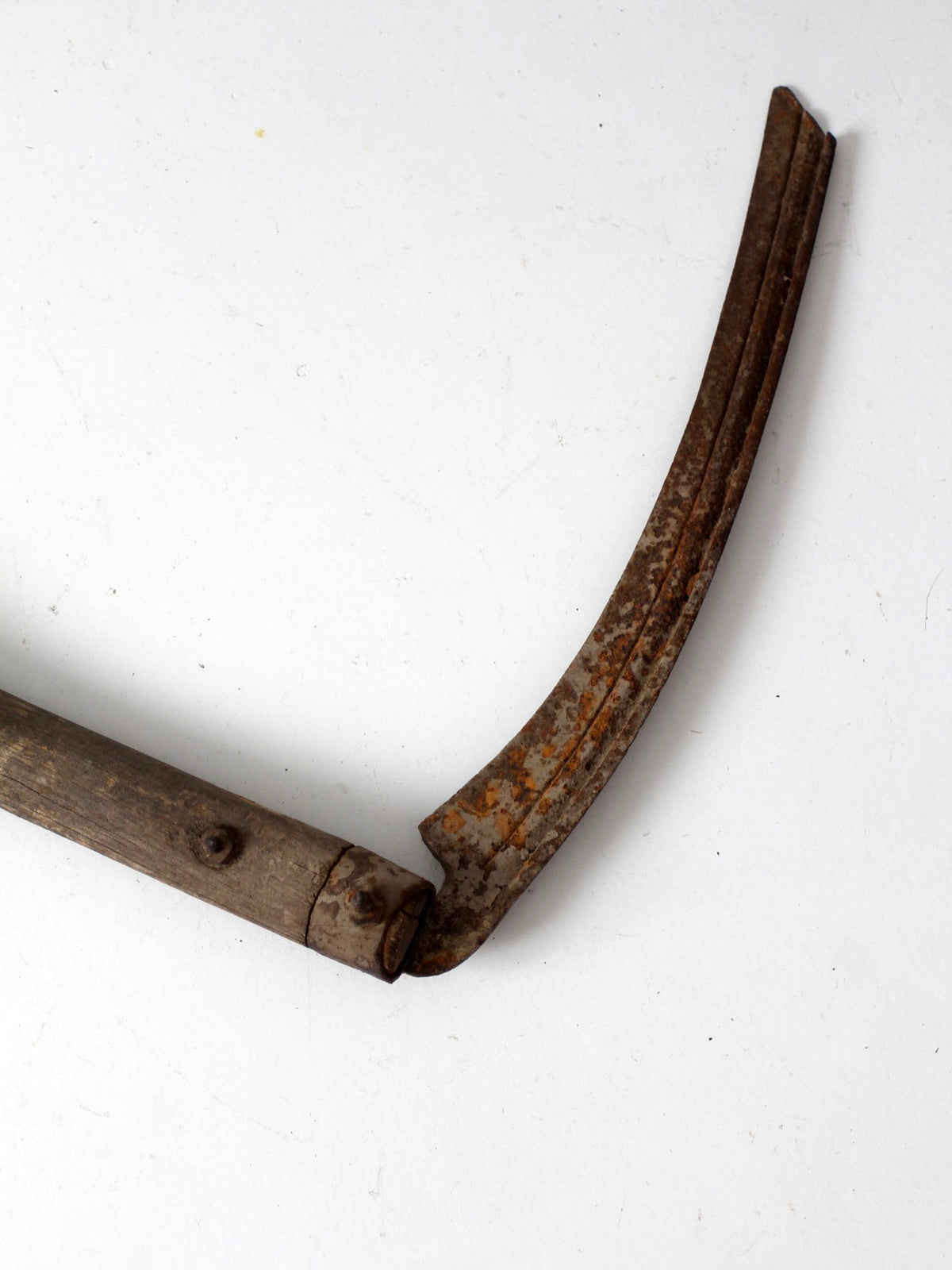 antique wood and iron farm scythe