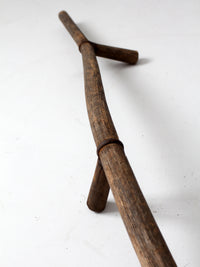 antique wood and iron farm scythe